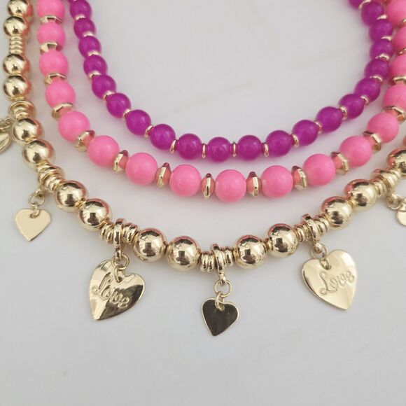 Lilly Pulitzer PINK Beaded GOLD HEART Charm Necklace Love $98 Retail - Picture 2 of 8